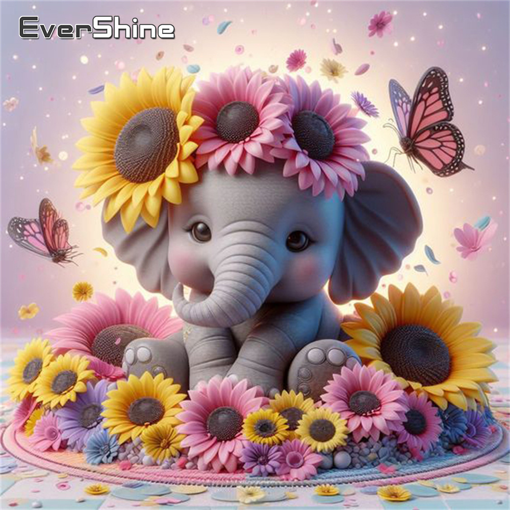 Embroidery X Stitch - Evershine 코끼리 다이아몬드 그림 동물 크로스