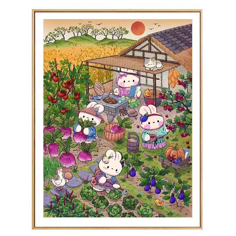 Embroidery Job - 가을 정원 토끼 바느질, DIY 11CT