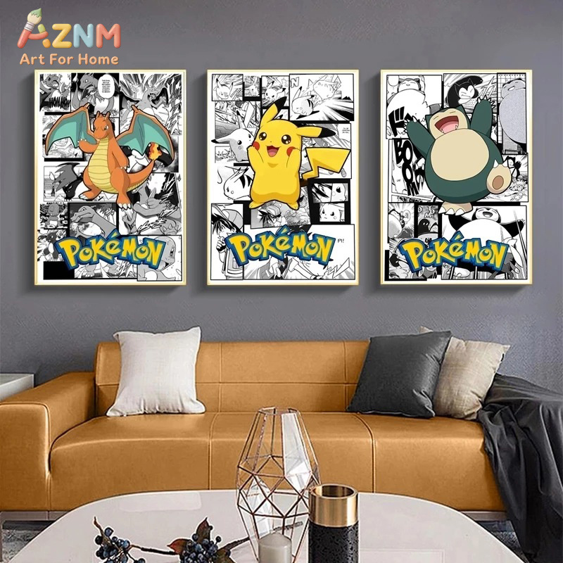 Embroidery Wall Art - AZNM 포켓몬 Charizard 피카추 Snorlax 만화