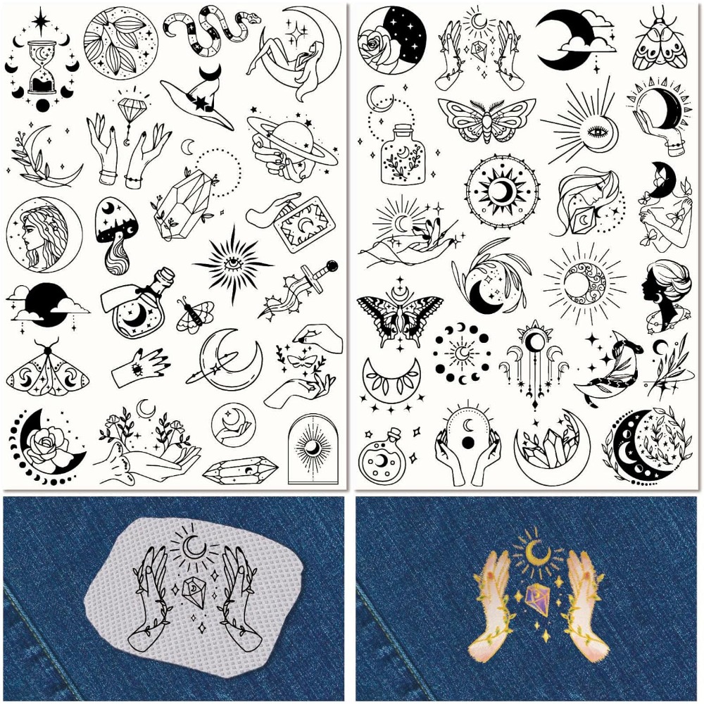 Embroidery Pattern - 51Pcs Boho Moon Sun 수용성 자수
