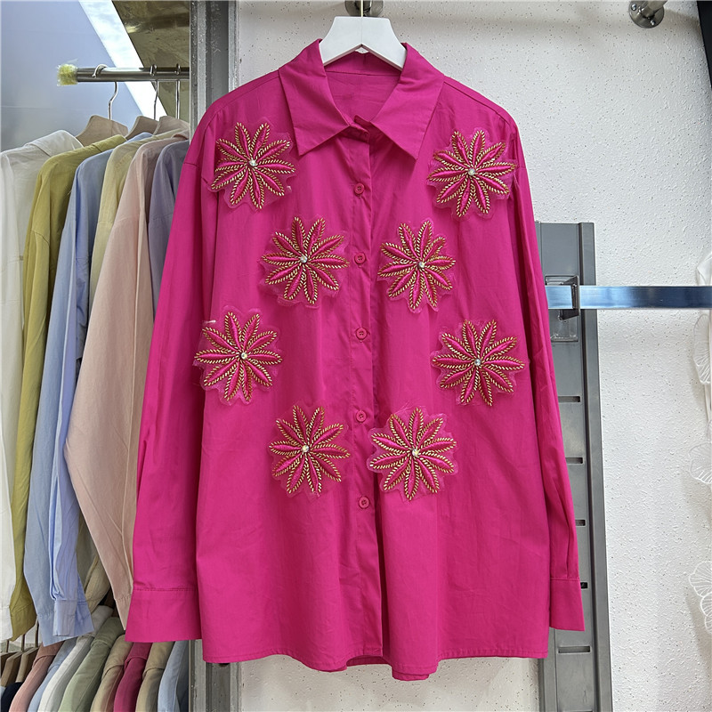 블라우스 여성 셔츠 빈티지 턴다운 칼라 풀 슬리브 탑  - Embroidery Job 리뷰 및 가격