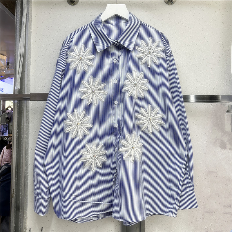 블라우스 여성 셔츠 빈티지 턴다운 칼라 풀 슬리브 탑  - Embroidery Job 리뷰 및 가격