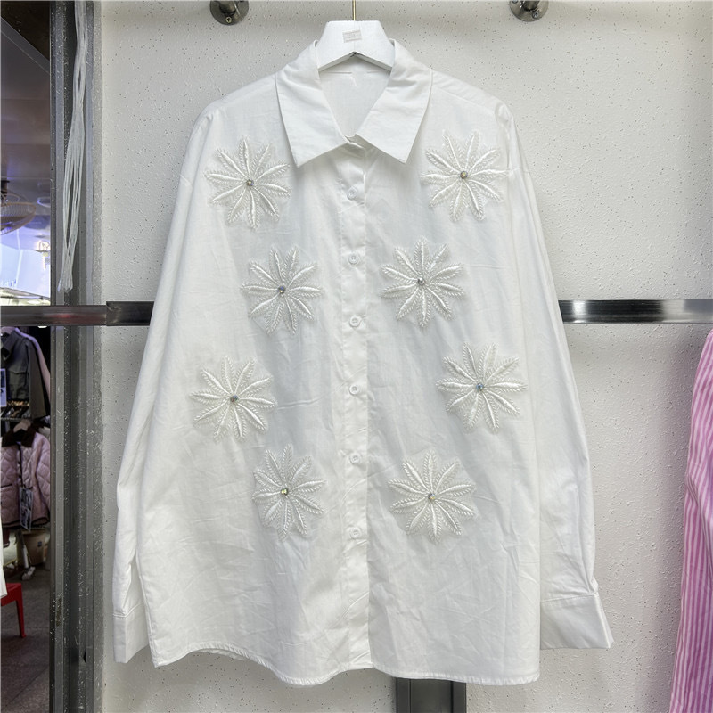 블라우스 여성 셔츠 빈티지 턴다운 칼라 풀 슬리브 탑  - Embroidery Job 리뷰 및 가격
