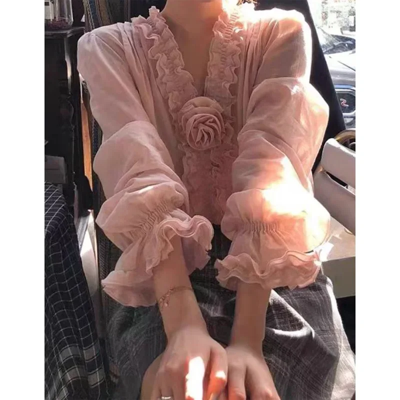 팝 프렌치 헤비 자수 로즈 긴 소매 셔츠 여성 루즈한  - Embroidery Rose 리뷰 및 가격
