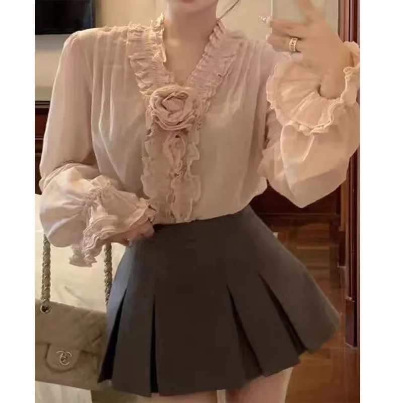 팝 프렌치 헤비 자수 로즈 긴 소매 셔츠 여성 루즈한  - Embroidery Rose 리뷰 및 가격
