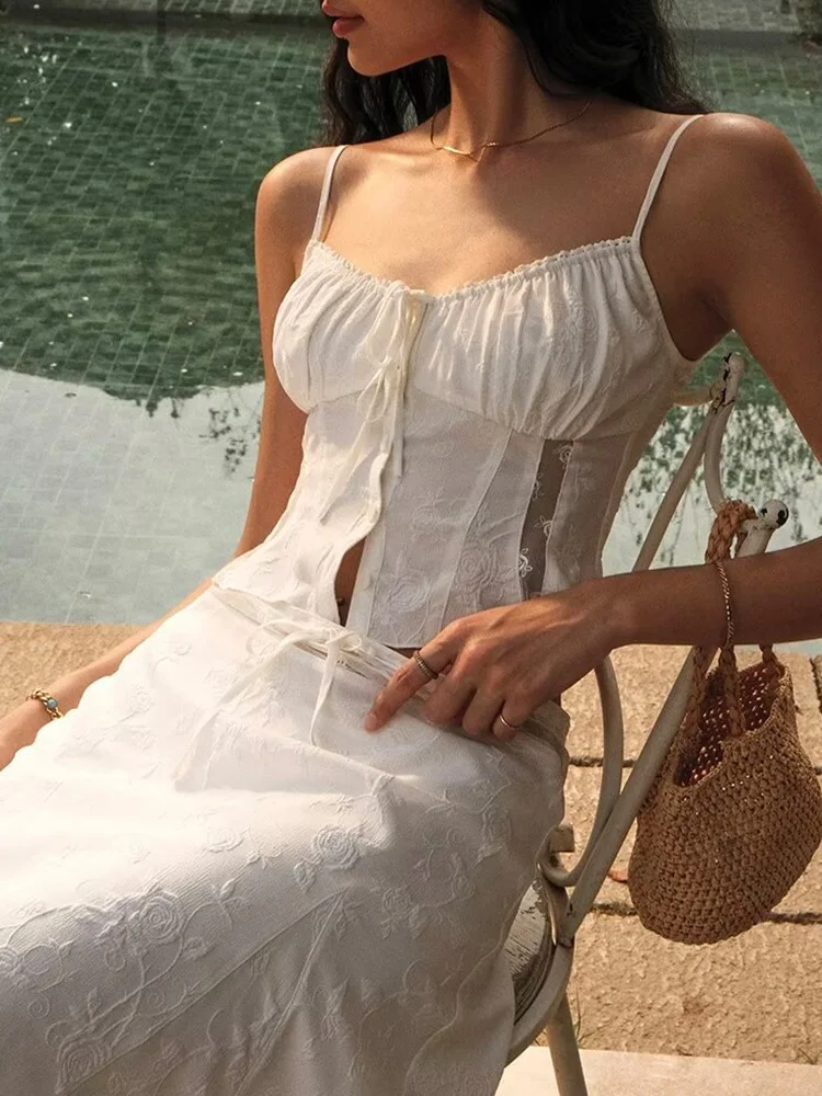 Chicheca 여성용 화이트 원피스 세트, 스파게티  - Embroidery White Dress 리뷰 및 가격
