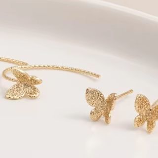 1쌍 925 실버 니들 14K 금도금 모래 나비 스터드 - Embroidery Gold 리뷰 및 가격