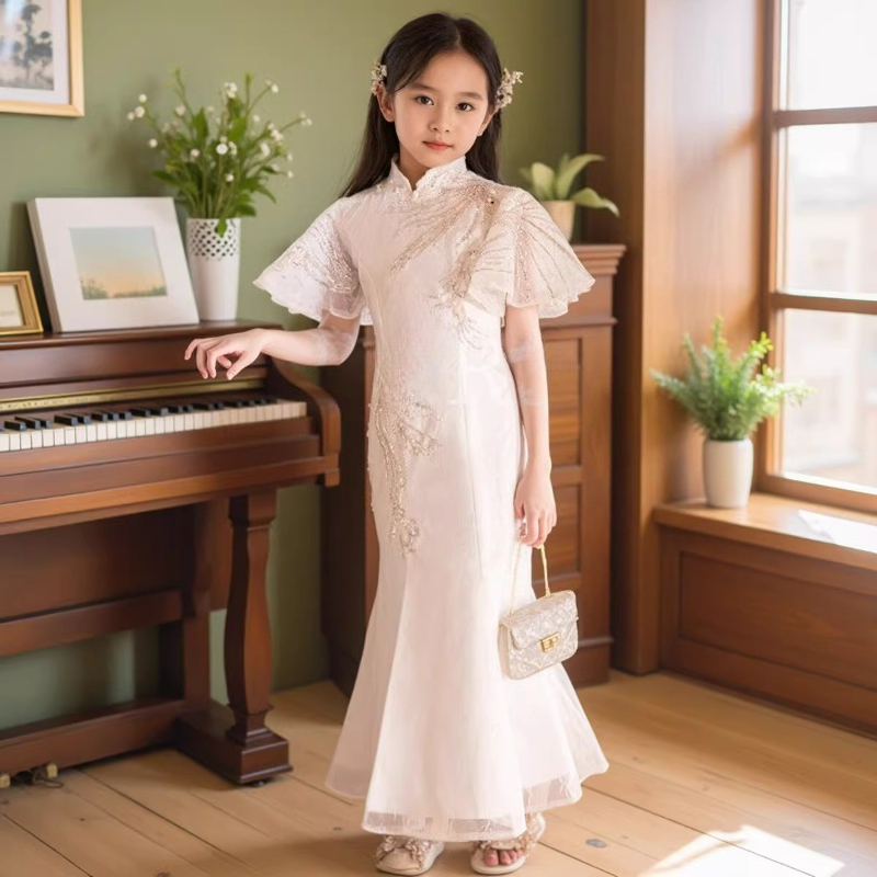 화이트 소녀 치파오 드레스 어린이 중국 스타일 가운 공 - Embroidery White Dress 리뷰 및 가격