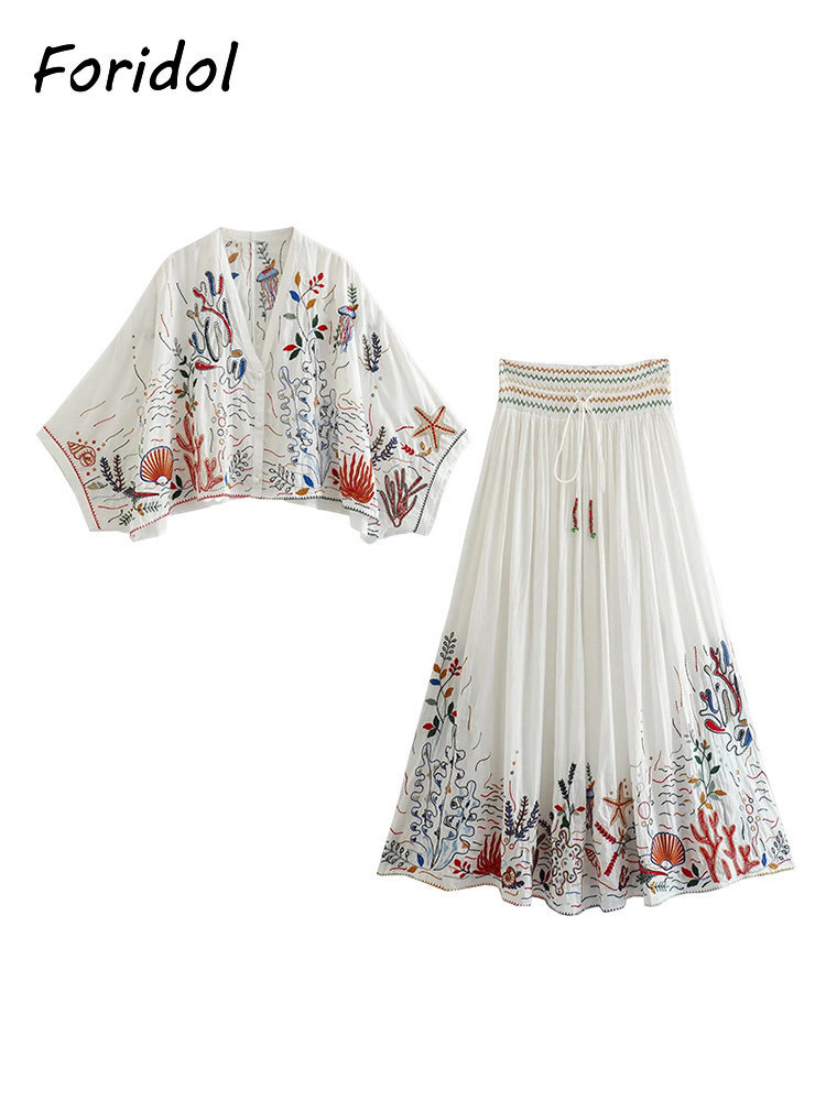 Foridol 해양 생물 자수 배트 윙 슬리브 맥시 스 - Embroidery White Dress 리뷰 및 가격