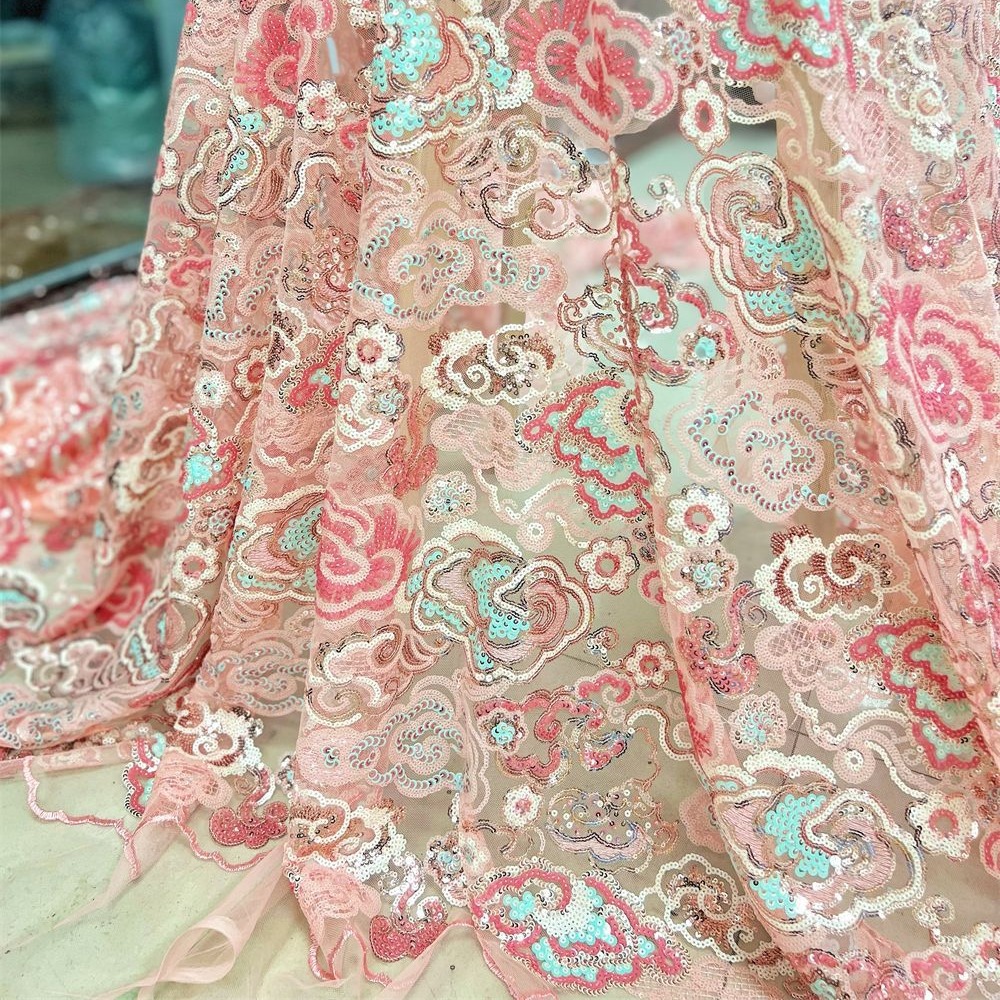 2 야드/로트 130cm 와이드 핑크 퍼플 꽃 자수 스 - Embroidery Underlay 리뷰 및 가격