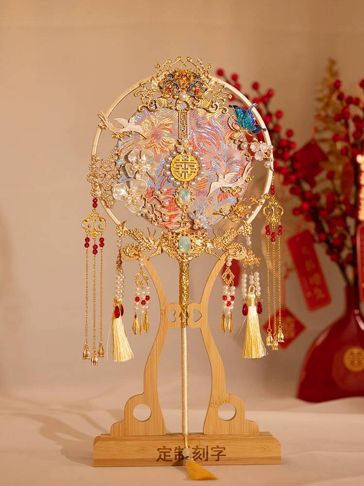 중국 스타일 신부용 원형 부채 DIY 키트 금색 수제  - Embroidery Gold 리뷰 및 가격