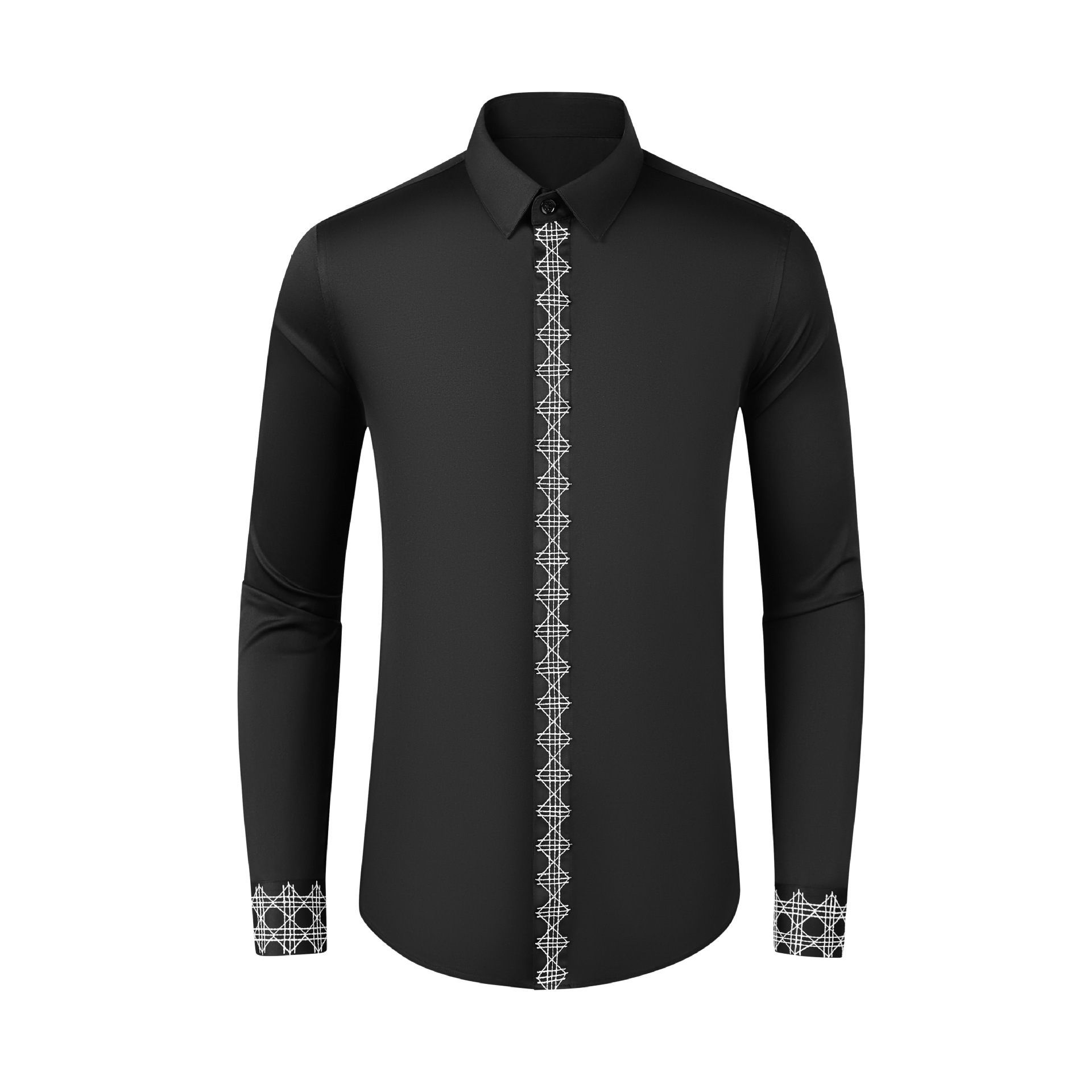 남성용 면 조합 상의, 앞소매 망사 자수, 블랙 앤 화 - Embroidery On Black Shirt 리뷰 및 가격