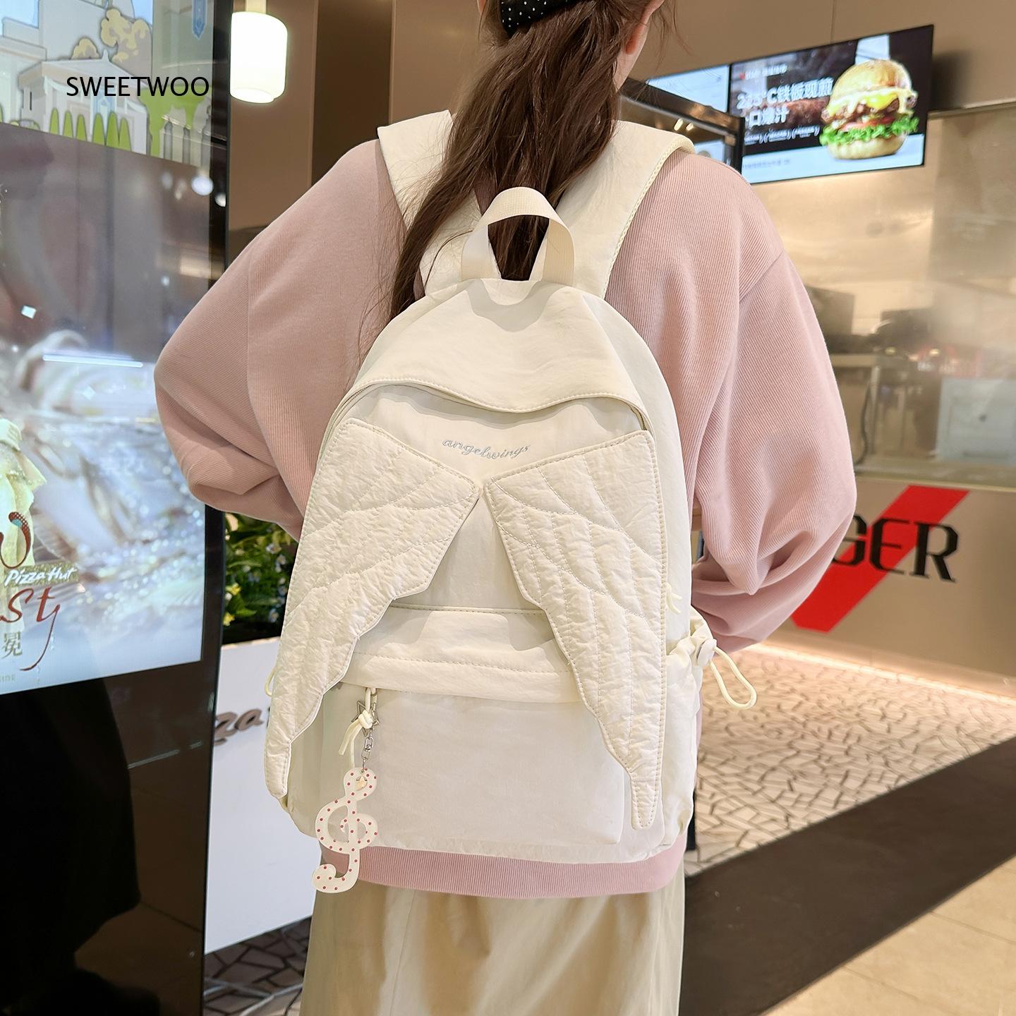 여성용 핑크 엔젤 윙스 백팩 퀼트 날개 자수 경량 나일 - Embroidery Quilting 리뷰 및 가격