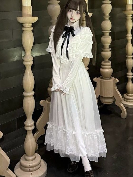 일본식 반소매 리본 레이스 드레스 화이트 슬림 맥시 스 - Embroidery White Dress 리뷰 및 가격