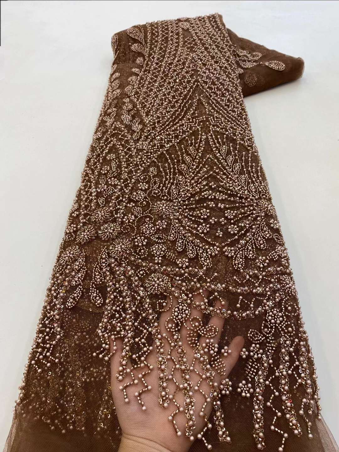 브라운 스팽글 페르시 자수 레이스 원단 비즈와 우아한  - Embroidery Net Fabric 리뷰 및 가격