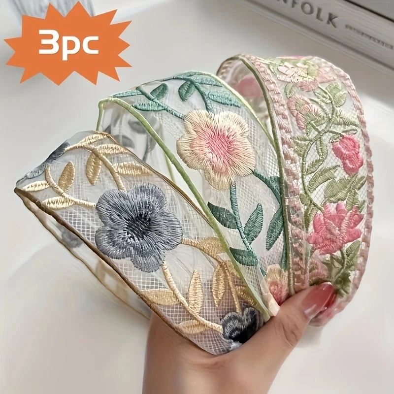 1/3pcs 우아한 쉬폰 자수 꽃 헤어 밴드 – 여성을 - Embroidery Hoop 리뷰 및 가격