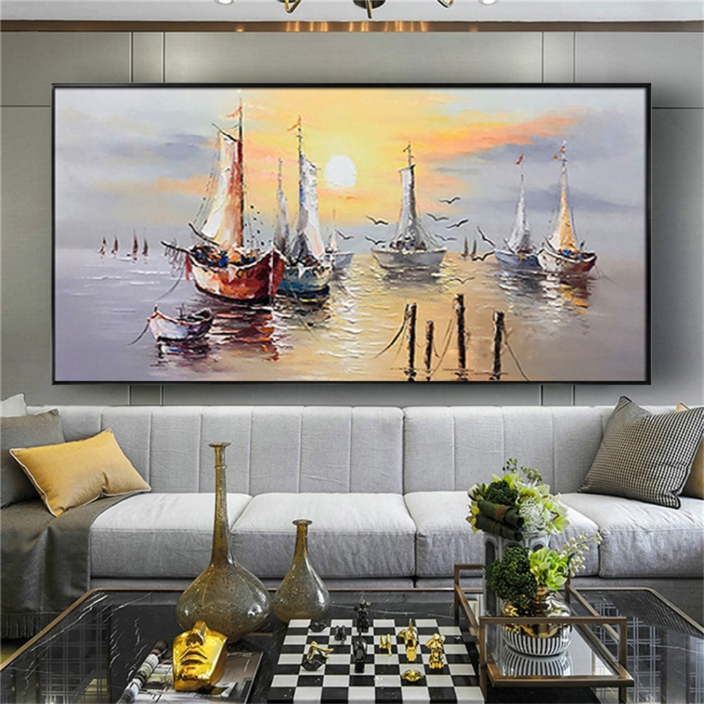 1피스 프레임리스 캔버스 그림, 항구를 떠나는 범선,  - Embroidery Wall Art 리뷰 및 가격