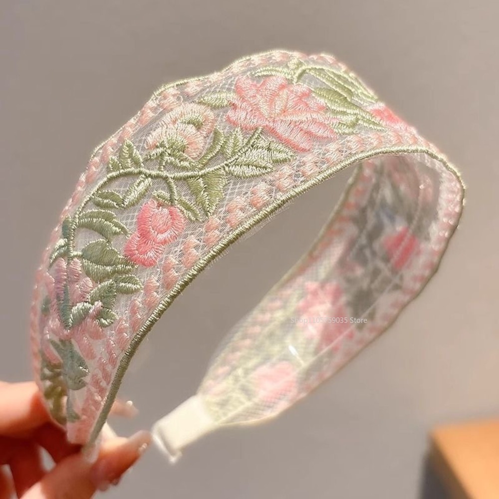 봄 레이스 자수 꽃무늬 헤어밴드 새로운 우아한 쉬폰 와 - Embroidery Hoop 리뷰 및 가격