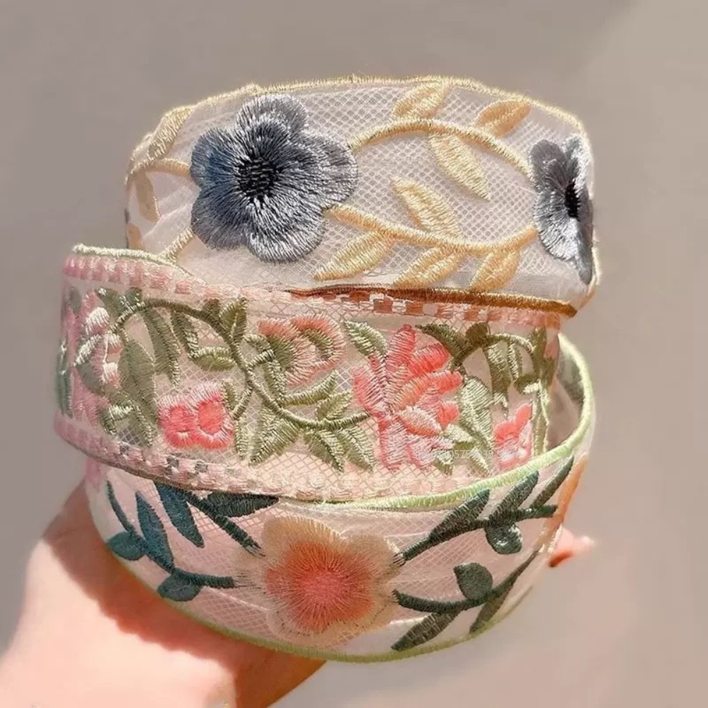 봄 레이스 자수 꽃무늬 헤어밴드 새로운 우아한 쉬폰 와 - Embroidery Hoop 리뷰 및 가격