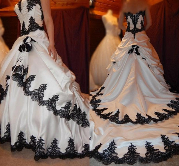 빈티지 웨딩 드레스 고딕 흑백 신부 가운 백 레이스업  - Embroidery White Dress 리뷰 및 가격