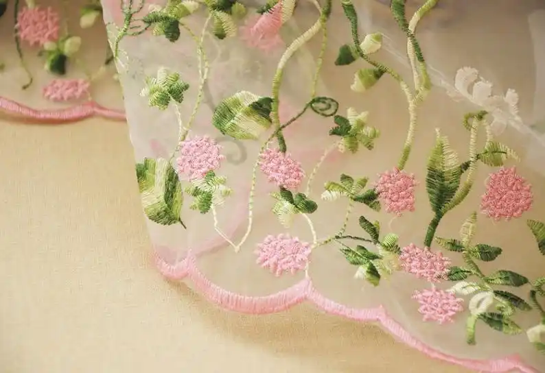 아름다운 핑크 꽃 자수 오간자 레이스 원단 꽃 오간자  - Embroidery Organza 리뷰 및 가격