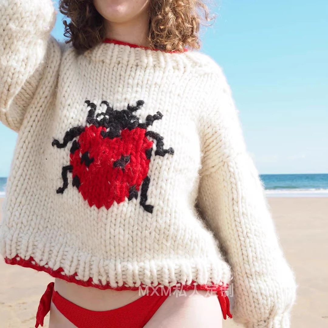 세븐 스타 무당벌레 패턴 순수 양모 손으로 짠 거친 양 - Embroidery Lady Bug 리뷰 및 가격